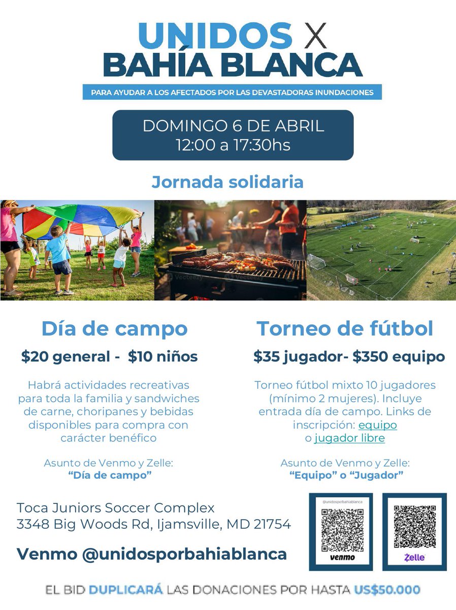 tocajuniorsfc's tweet photo. 🫶 ¡Contribuye con la Campaña Unidos x Bahía Blanca! 🫶

📅 Jornada solidaria domingo 6 de abril - 

✅  Actividades recreativas para la familia y Torneo de futbol mixto. 

¿Quieres inscribir un equipo? Hazlo aquí: 
https://t.co/rZ2O0FSBSq 

¿No tienes equipo? 
Inscríbete: https://t.co/POfNmuxuKs 

¡Cupos limitados!

@ARGinUSA 
@el_BID 

#unidosxbahiablanca