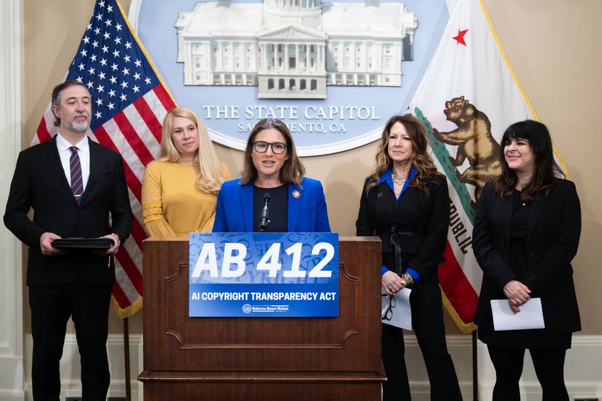 Today we held a press conference on AB 412 with <a href="/sagaftra/">SAG-AFTRA</a> <a href="/NAVAVOICES/">NAVA</a> <a href="/ConceptArtAssoc/">Concept Art Association</a>, because AI developers shouldn’t be able to use creators' work without their knowledge or consent.
 Watch here: youtube.com/live/wK95aZhyq…