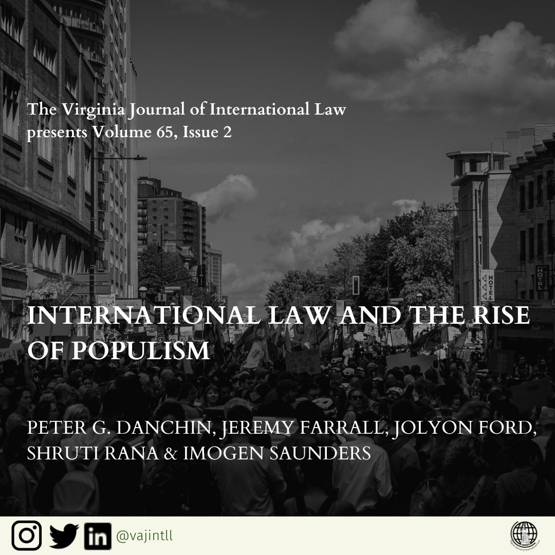 VJIL presents Volume 65, Issue 2! You can read Peter G. Danchin et al.'s latest article linked below:

“Contemporary legal scholarship seeks to diagnose populist antagonism towards national and international law..."

vjil.org/international-…