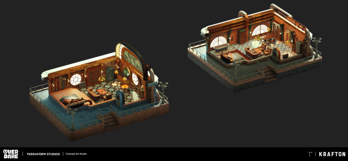 terraformart's tweet photo. Steampunk Houses designed for @Krafton_inc's project #Overdare!

Concept Artists: Oscar Gregeborn, Yura Gvozdenko, @_AlbenTan, Ivan Martinez and @Jamesonedesign

AD: Lance Ridenoure

CD: Finnian MacManus @fmacmanus

#conceptart #architecture #steampunk #blender #photoshop #island https://t.co/hD5aKXPi4L