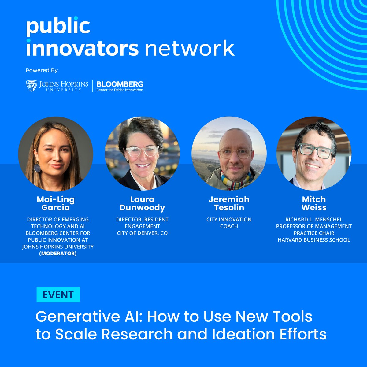 What’s next for #GenAI in cities? AI-powered tools are transforming how city leaders research &amp; solve problems, but how can they scale these efforts? Join this #PublicInnovatorsNetwork event on 📆 3/28 to explore AI’s potential for cities. 🔗 Apply now: hubs.ly/Q03cp0GN0