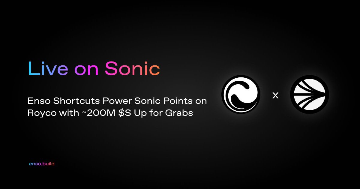 We're live on <a href="/SonicLabs/">Sonic Labs</a>!

Enso Shortcuts are powering <a href="/roycoprotocol/">Royco</a> markets for Sonic incentives.

With ~200M in $S up for grabs as part of Sonic's airdrop, this one's not to miss. ↓