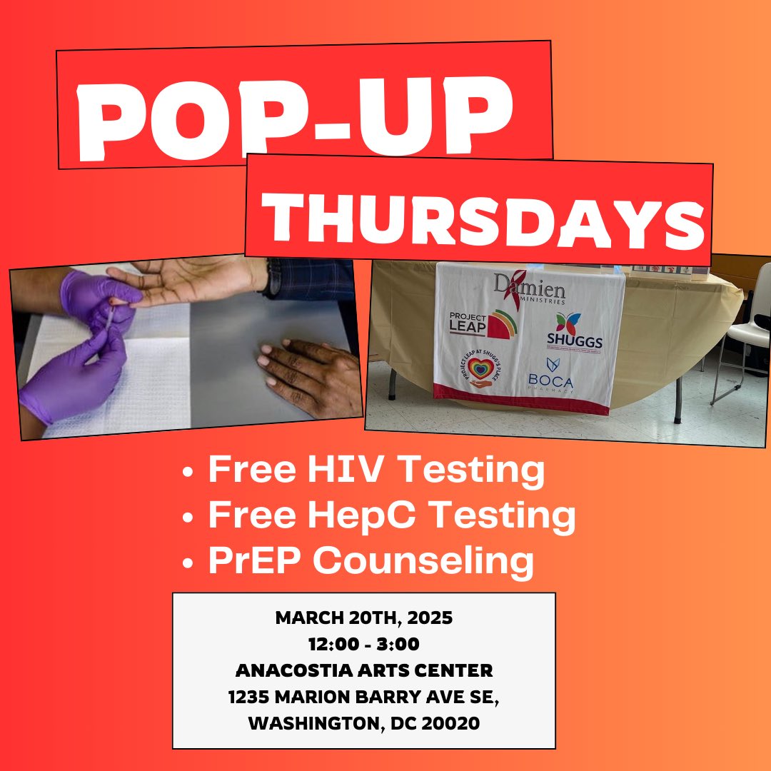damiendctweet's tweet image. Join us for Pop-Up Thursdays 

We’re offering:
✔️ Free HIV Testing
✔️ Free HepC Testing
✔️ PrEP Counseling

Free, confidential services. No appointments needed—just stop by!

🗣️ Spread the word.

#DamienMinistries #HIVTesting #HepCTesting #PrEP #CommunityHealth #FreeTesting