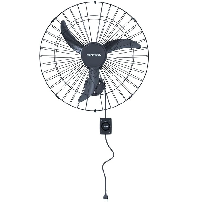 Ventisol Ventilador de Parede Oscilante, 3 Pás Premium, Preto, 60cm, Bivolt