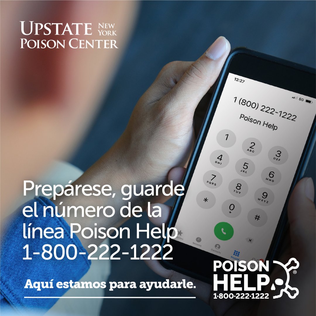UCDeptHealth's tweet photo. When the unexpected happens, the Upstate New York Poison Center is here for you with fast, free treatment advice by calling 1-800-222-1222. Whether it’s a question or an emergency, the Poison Center can provide life-saving information when people need it most.  #NPPW25 https://t.co/VzCKVRnMks
