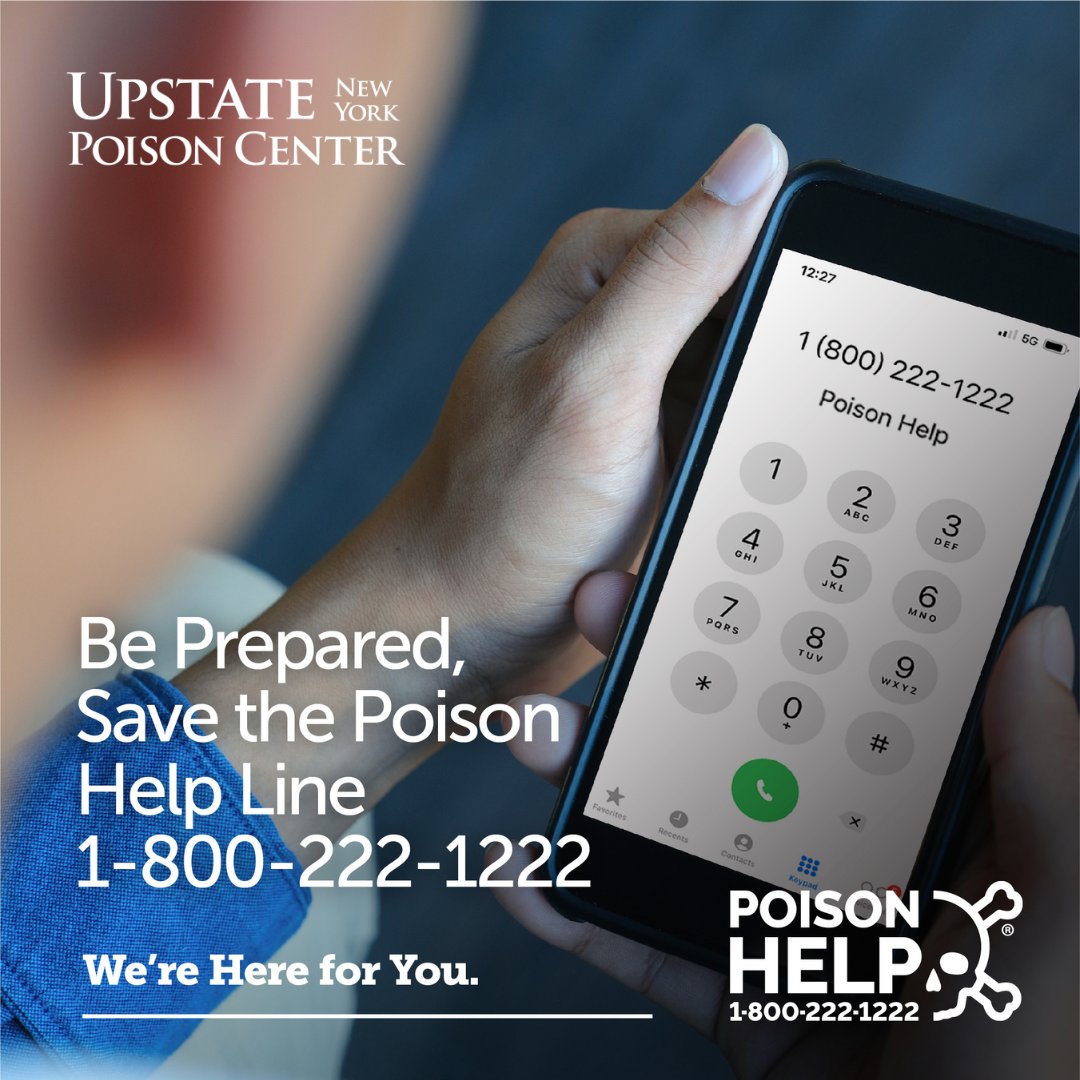 UCDeptHealth's tweet photo. When the unexpected happens, the Upstate New York Poison Center is here for you with fast, free treatment advice by calling 1-800-222-1222. Whether it’s a question or an emergency, the Poison Center can provide life-saving information when people need it most.  #NPPW25 https://t.co/VzCKVRnMks