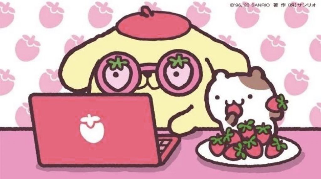 piinkimi_'s tweet photo. pompompurin &amp; strawberries https://t.co/bjYQPUS7Qx