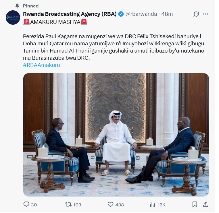 Nyuma yo kubonera agahenge Hamas na Israel, n'ibindi bibazo Qatar yabayemo umuhuza birimo n'ifungurwa rya Tusesabagina, Emir Tamin Al Thani yongeye gukora igitangaza cyo guhuza PK na Fatchi i Doha mu gushakira umuti ibibazo bya #DRCongo. Hitegwe iki?