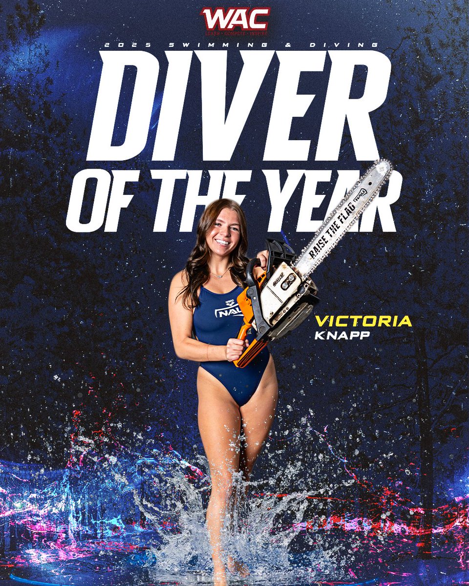 NAUSwimDive's tweet photo. Victoria Knapp is your 2025 WAC Diver of the Year! 🪓

#RaiseTheFlag | #WACsd https://t.co/T5jcwn4haK