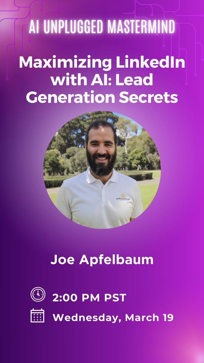 ⏰ TOMORROW is the day!
Are you ready to take your LinkedIn game to the next level? Join Joe Apfelbaum on March 19, 2025, from 2 PM to 3 PM PST for an exclusive webinar on AI-driven lead generation strategies that actually work.
 link.aismartinsiders.com/widget/form/Hi… 
See you there! 🚀