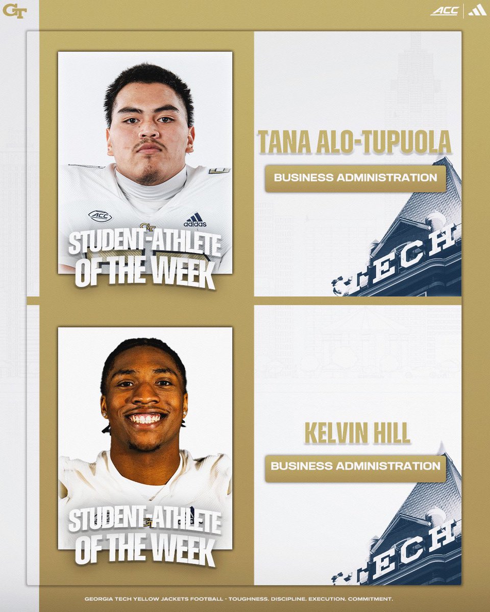 GeorgiaTechFB's tweet photo. Our latest 𝙎𝙏𝙐𝘿𝙀𝙉𝙏-𝘼𝙏𝙃𝙇𝙀𝙏𝙀𝙎 𝙊𝙁 𝙏𝙃𝙀 𝙒𝙀𝙀𝙆 📚 

#StingEm 🐝 https://t.co/0ln01r0RGh