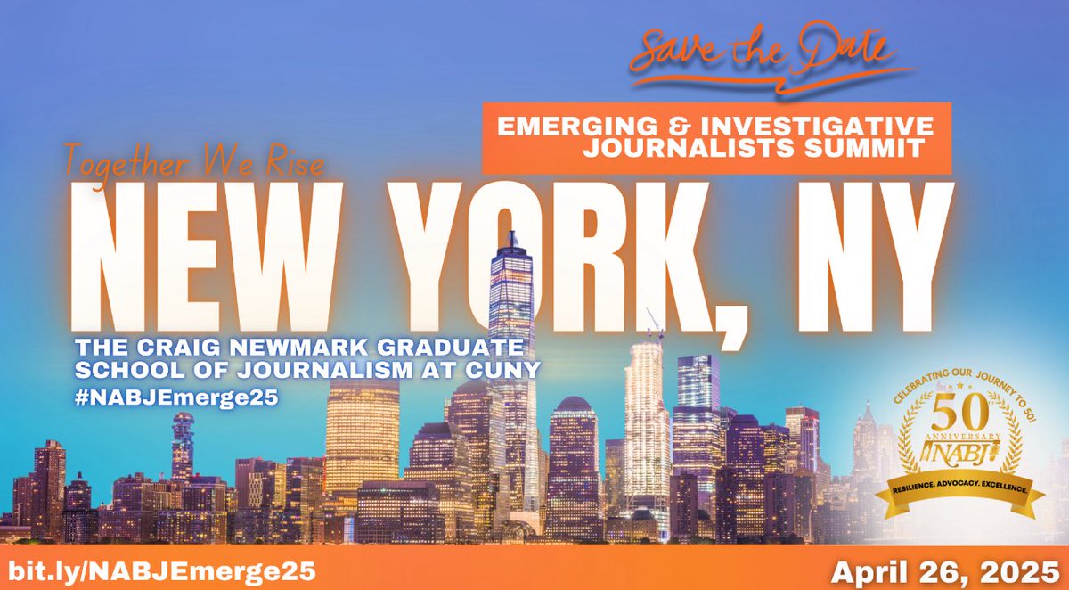 NABJYBJ's tweet image. Registration is now open!
You don’t want to miss out on
#NABJEmerge25:
Get a chance to connect with a multitude of NABJ members in the YBJ and Investigate Task forces.
April 26 at CUNY!
Register now:
nabjonline.org/event/2025emer…
