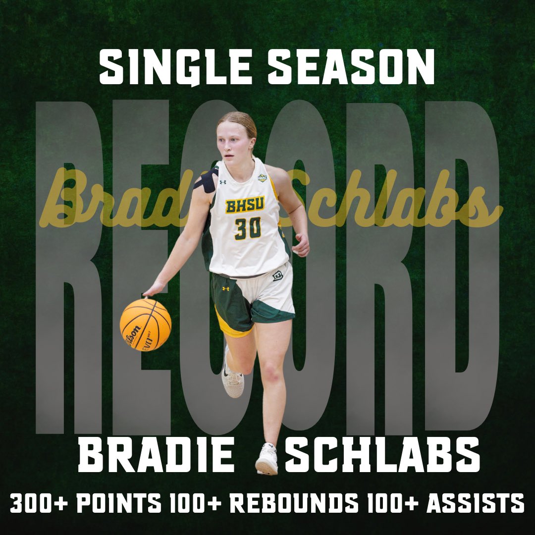Black Hills State WBB (@bhsuwbb) on Twitter photo ๐ก๐ฎ๐ฌ๐ธ๐ป๐ญ ๐๐ป๐ฎ๐ช๐ด๐ฒ๐ท๐ฐ ๐ข๐๐ท
Huge congratulations to freshman Bradie Schlabs on a record breaking season!! Schlabs is the first player in BHSU history to finish with 300+ points, 100+ rebounds, and 100+ assists in a single season!! 
#SwarmAsOne ๐ก๐ฎ๐ฌ๐ธ๐ป๐ญ ๐๐ป๐ฎ๐ช๐ด๐ฒ๐ท๐ฐ ๐ข๐๐ท
Huge congratulations to freshman Bradie Schlabs on a record breaking season!! Schlabs is the first player in BHSU history to finish with 300+ points, 100+ rebounds, and 100+ assists in a single season!! 
#SwarmAsOne
