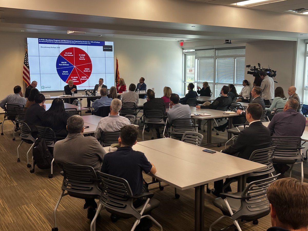 EchoCanyonUSA's tweet photo. HAPPENING NOW: @broomheadKTAR is moderating a forum focused on fiscal responsibility with Congressman @DavidSchweikert, former Congressman @MattSalmonAZ, Yuma County Supervisor Jonathan Lines (@JWLines) and former State Treasurer @Eileen_Klein.

Great event by @ConservAgendaAZ! https://t.co/sIvbHuqt9B