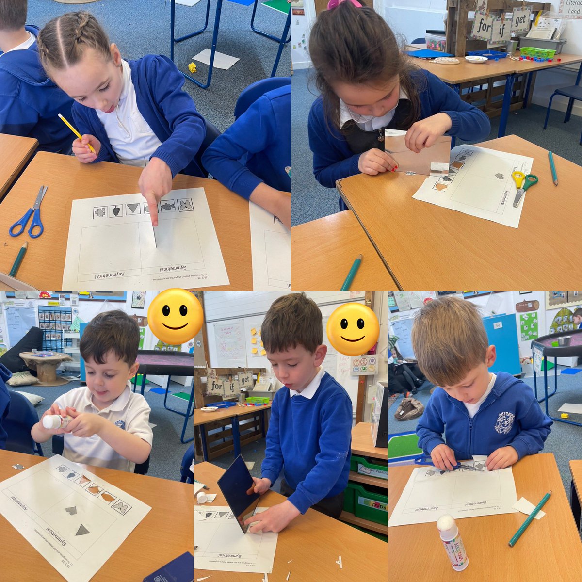 Today we learned about symmetrical and asymmetrical shapes! 😀🔴💙🔺▪️We used a mirror to check the lines of symmetry. <a href="/antonine01/">Antonine Primary</a>