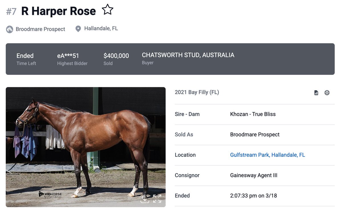 📢 SALE TOPPER ‼️

R HARPER ROSE tops the <a href="/FasigTiptonCo/">Fasig-Tipton</a> March Digital Sale at $400,000, consigned by Gainesway, agent for Averill Racing LLC and Two Eight Racing LLC.
Purchased by: Chatsworth Stud

Gainesway for all your 🌐 digital sale needs:
👉gainesway.com/sales-represen…