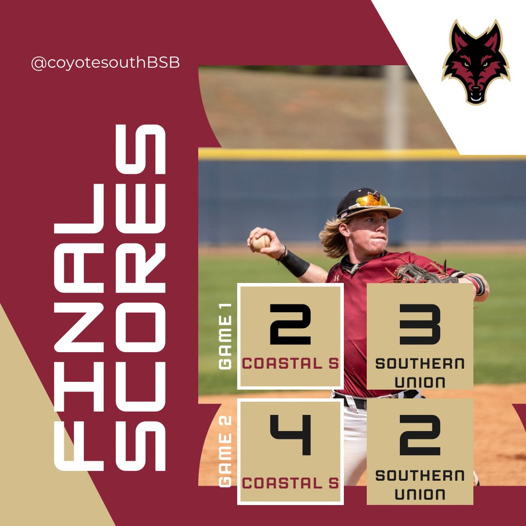 Final scores from yesterday’s conference double header vs Southern Union!

The Coyotes advance to 7-1 in conference play

The next conference series begins Thursday against Northwest Shoals!