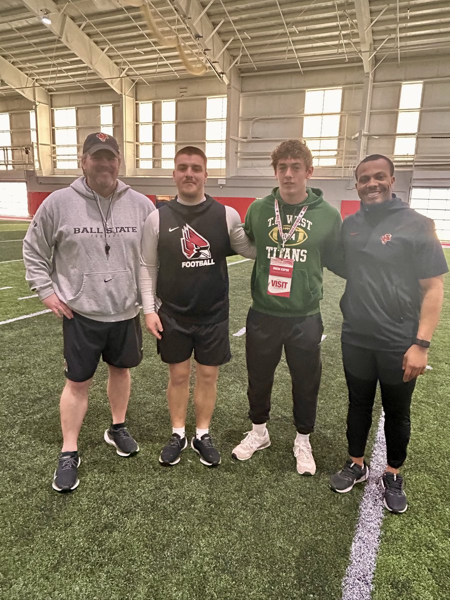Drew Esper (@drewesper) on Twitter photo Had a great time at Ball State today! It was good to see them in action and meet the coaches!
<a href="/CoachJalenMoss/">Jalen Moss</a> <a href="/CoachU_BSU/">Mike Uremovich ๐บ๐ธ</a> <a href="/Coach_JKnowles/">CoachKnowles</a> <a href="/RoryMannering/">Rory Mannering</a> <a href="/CoachWCinelli/">Will Cinelli</a> <a href="/Dessauer71/">Ben Dessauer</a> <a href="/BallStateFB/">Ball State Football</a> <a href="/TCWestTitanFB/">Traverse City West Titan Football</a> <a href="/AllenTrieu/">Allen Trieu</a> <a href="/adamgorney/">Adam Gorney</a> @SWiltfong <a href="/CoachWagner31/">Coach Wagner</a> Had a great time at Ball State today! It was good to see them in action and meet the coaches!
<a href="/CoachJalenMoss/">Jalen Moss</a> <a href="/CoachU_BSU/">Mike Uremovich ๐บ๐ธ</a> <a href="/Coach_JKnowles/">CoachKnowles</a> <a href="/RoryMannering/">Rory Mannering</a> <a href="/CoachWCinelli/">Will Cinelli</a> <a href="/Dessauer71/">Ben Dessauer</a> <a href="/BallStateFB/">Ball State Football</a> <a href="/TCWestTitanFB/">Traverse City West Titan Football</a> <a href="/AllenTrieu/">Allen Trieu</a> <a href="/adamgorney/">Adam Gorney</a> @SWiltfong <a href="/CoachWagner31/">Coach Wagner</a>