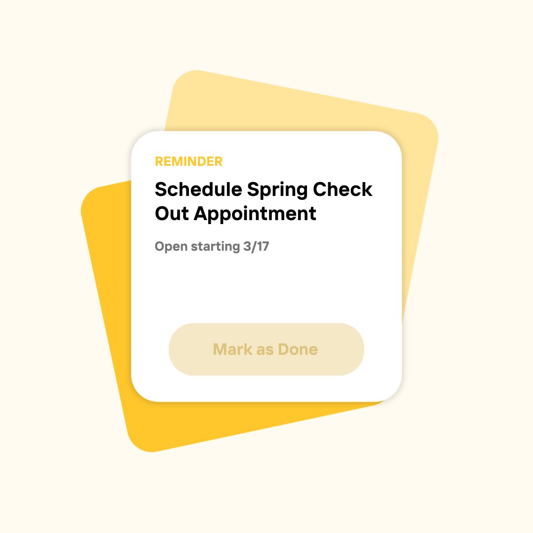 Spring Check out appointments: 

Available starting on 3/17 

You can check out from 5/3-5/10 

Check out time range from 8am- 10pm 

Schedule ASAP to get your desired date and time! 

#nkuh #nkuhousing #nkuhome #nkuresidencelife #gonorse #northernkentuckyuniversity #norseup