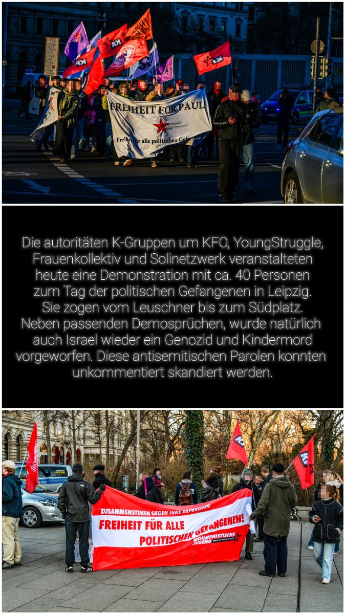 tearsdropdown's tweet photo. Tag der politischen Gefangenen in #Leipzig zu #le1803. Autoritäre K-Gruppen ziehen vom Leuschner zum Südplatz. Ca. 40 Personen inkl. Antisemitismus. #freepaul #freeallantifas #ihrseidnichtallein https://t.co/0tuLgiltoz