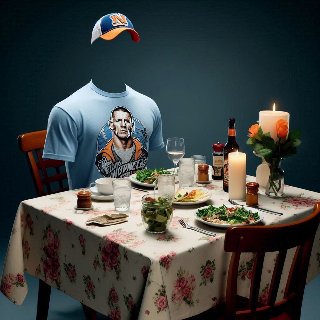 WrestleTubePC's tweet image. On Location is offering an exclusive dinner with John Cena at a 5-star restaurant during #WrestleMania week for $25,000 per person.
(via PWInsider)

But if that price is a bit too steep, here's a simulation of how this Cena dinner will actually play out: