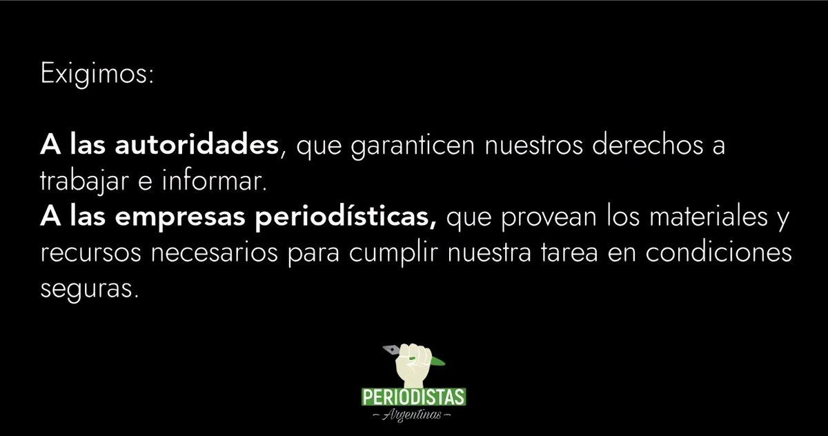 Expresamos nuestra preocupación por las condiciones en las que tenemos que desarrollar nuestro trabajo. Sentimos que nuestros cuerpos y la información que producimos se han convertido en blancos. Por esta razón: