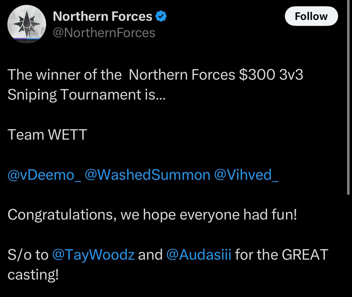 mwhawkie's tweet photo. @Vihved_ @SoloJossh @aimingdotcom @redsky2k fortnite 3v3 TDM Sniping tourney. real real interesting pal https://t.co/CPSmtvV7c6