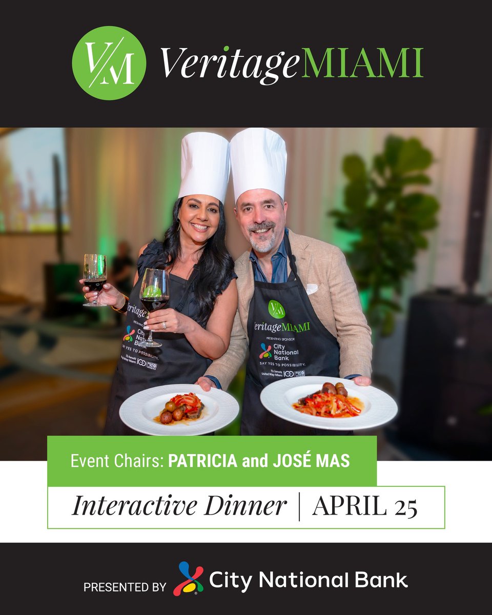 Join 2025 Event Chairs Patty &amp; José Mas for #VeritageMiami, where wine, food &amp; philanthropy unite for a greater cause. For 30 years, this Miami tradition celebrates giving back to build a #StrongerMiami. 🍷 Let’s raise a glass to change! #EatDrinkUnite bit.ly/420LGw6