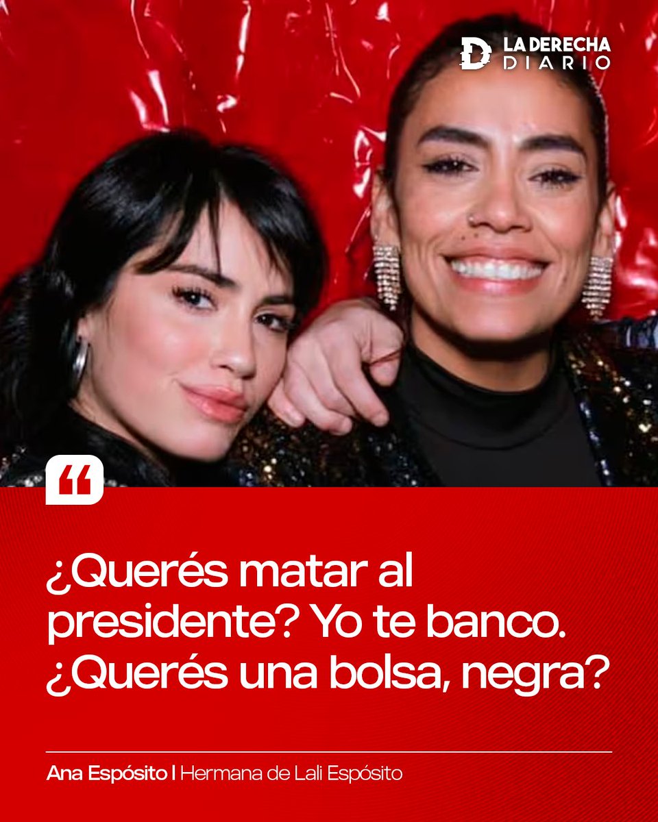 laderechadiario's tweet photo. 🚨🇦🇷 | La descerebrada hermana de Lali, Ana Laura Espósito, hizo un papelón en el streaming kirchnerista Luzu: "Querés matar al presidente? Andá, yo te banco. ¿Querés una bolsa, negra? Te la doy". https://t.co/jn7JxkuaQ2