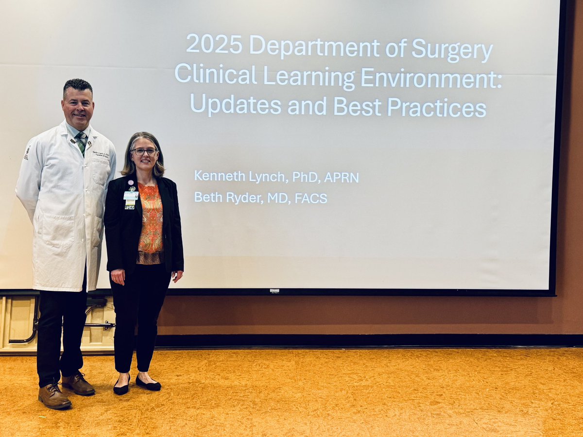 Shout out to Drs. Lynch &amp; Ryder for presenting at Grand Rounds this morning! Thank you for this annual discussion on the clinical learning environment and providing tips and tricks to be better educators! It’s time to rewrite the narrative on what a Surgery clerkship should be!