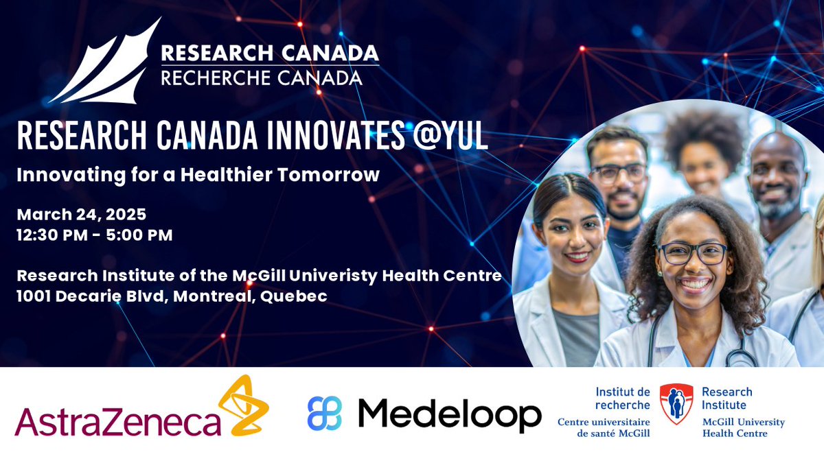 Join us NEXT MONDAY for Research Canada Innovates Montreal! We’ll explore precision medicine, Quebec's health research ecosystem, &amp; cutting-edge work in AI, digital health, and more. Shoutout to our speakers &amp; special thanks to our sponsors.

Register 👉 eventbrite.ca/e/111038891613…