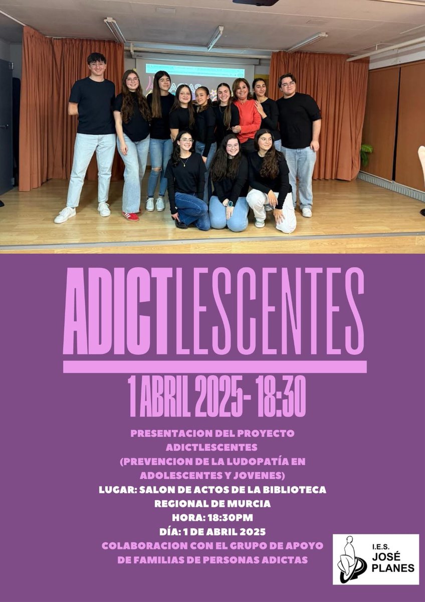 ADICTlescentes (@adictlescentes) on Twitter photo 📣 ¡Ya tenemos fecha para nuestra próxima actividad!
El martes, 1 de abril, a las 18:30, en el salón de actos de la <a href="/brmu/">Biblioteca Regional de Murcia</a> junto a Carmen Negrillo.
¡Os esperamos! 📣 ¡Ya tenemos fecha para nuestra próxima actividad!
El martes, 1 de abril, a las 18:30, en el salón de actos de la <a href="/brmu/">Biblioteca Regional de Murcia</a> junto a Carmen Negrillo.
¡Os esperamos!