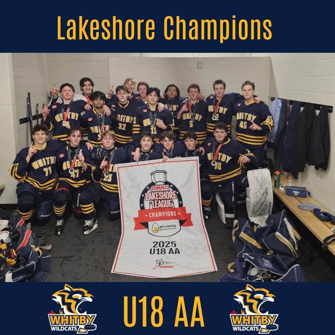 Congratulations to our U18 AA team, who defeated Northhumberland two games in a row and were crowned Lakeshore Champions on Sunday!  They are on to the OMHA finals hosted here in Whitby April 28th - 30th. #WMHA