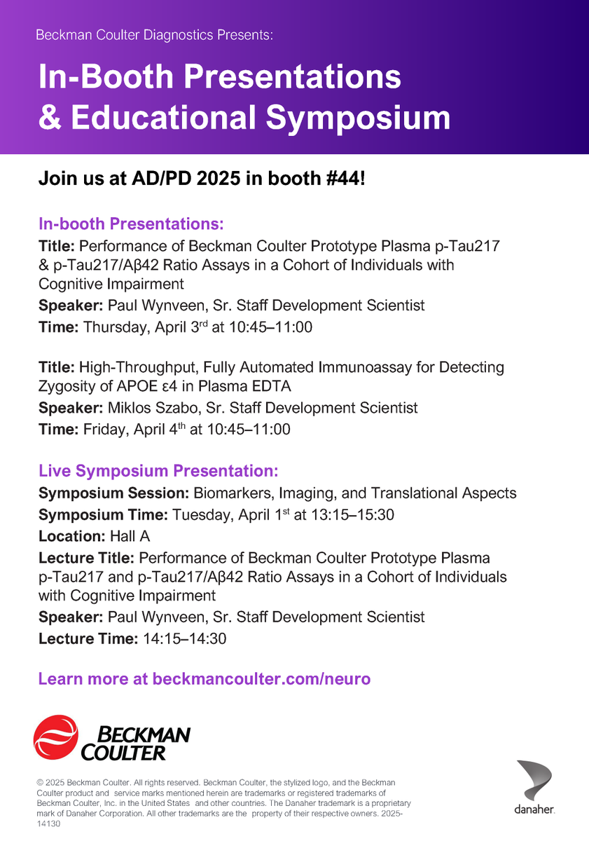 Calling all AD/PD 2025 participants! 🧠
We are excited to see you at AD/PD 2025. Join us in Booth #44 to discover our latest research and innovations in the fields of Alzheimer's and Parkinson's diseases. Here's our schedule:
#ADPD2025
