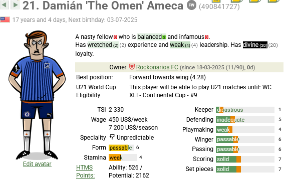Canterano recien ascendido. Primera vez que logro llevar un jugador al maximo de todas sus habilidades en la academia de juveniles. Ojala y le den la oportunidad en la Sub 21. #VamosRockos