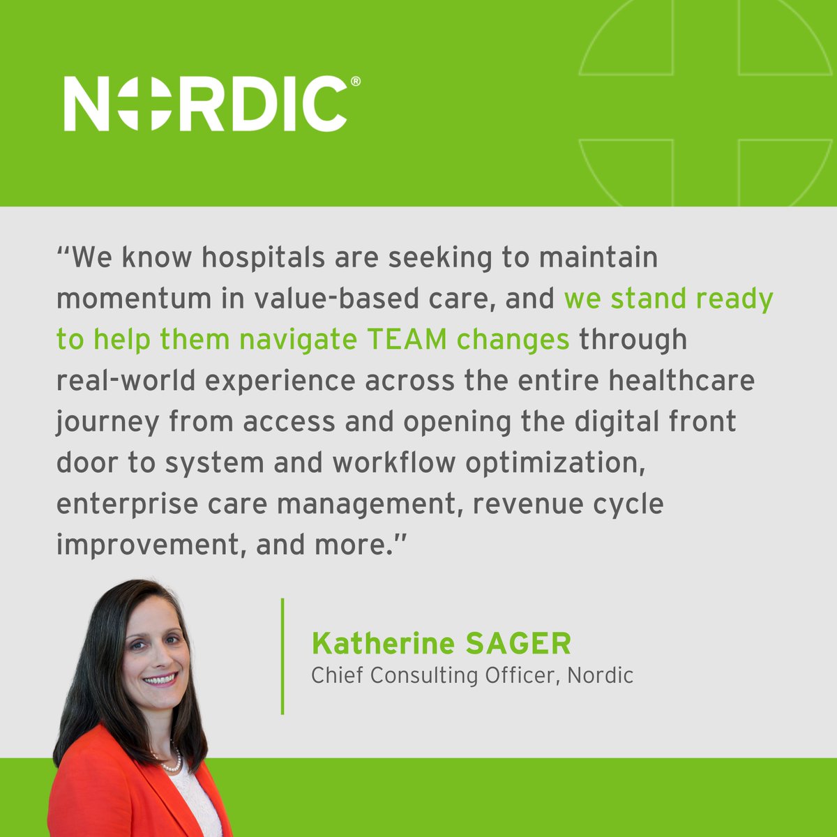 Nordic_Global's tweet image. #Healthcare organizations can thrive under @CMSGov&apos;s new #TEAMModel by partnering with Nordic and Benevolence Health to achieve long-term gains. Learn from Nordic&apos;s Katherine Sager how to navigate program changes and advance #ValueBasedCare: ow.ly/ukhl50Vkh3e