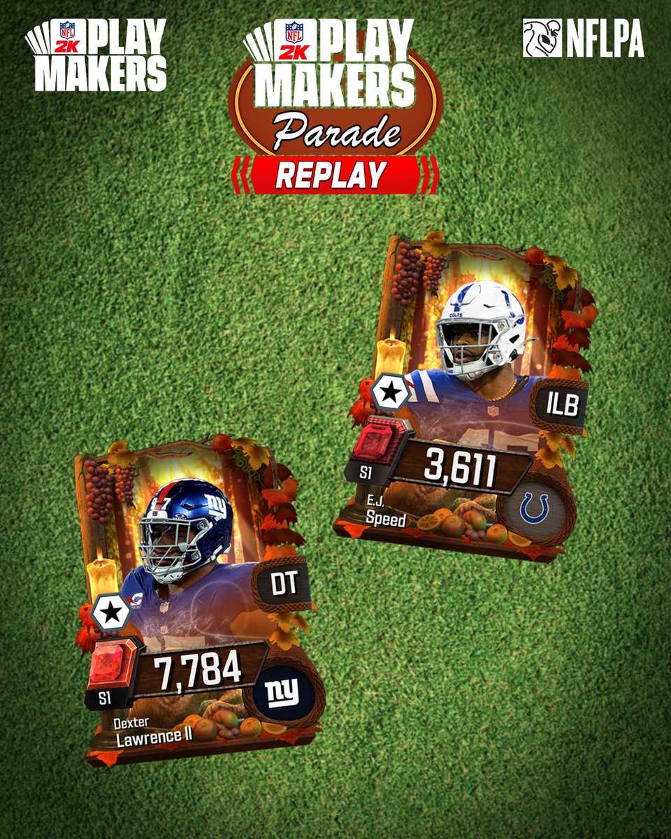 🦃 The Playmakers Parade Replay is forming! 

Here's a peek at #EJSpeed and #DexterLawrenceII as just a couple of the new rewards marching in the Playmakers Parade event starting on March 19th, 2025 at 12pm PT! 

#PlaymakersMarch