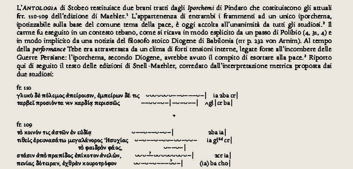 Dulce bellum inexpertis, con Pindaro: proverbiale, ma non esente da critiche, fin da Polibio.
Se tutti i greci avessero fatto come i Tebani, chi avrebbe fermato i Persiani? Se si pone al di sopra di tutto la pace, che ne resta degli altri valori di fonte alla tirannide dei Putin?