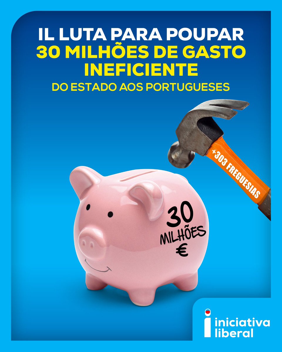 ❌ INICIATIVA LIBERAL LUTA PARA POUPAR MAIS DE 30 MILHÕES DE EUROS POR ANO AOS PORTUGUESES 

PS e PSD entenderam-se para gastar mais 30 milhões de euros por ano aos contribuintes, criando mais 303 freguesias. 

Não se entendem na crise política mas para criar mais cargos