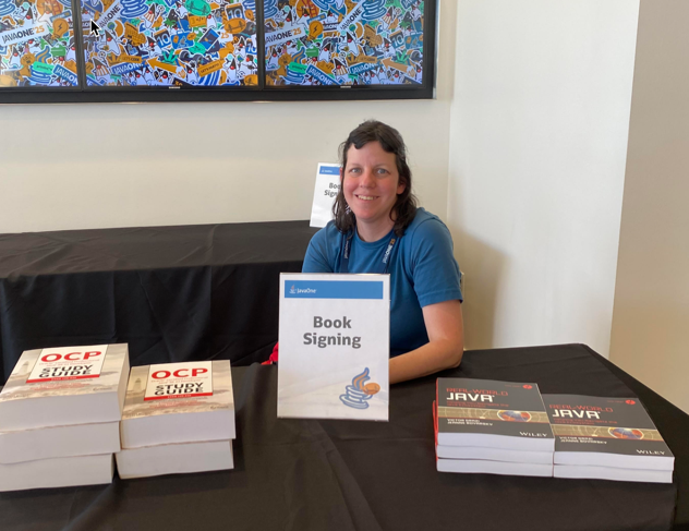 jeanneboyarsky's tweet image. Finished my book signing at #javaone. Didn't get one? Both the Java 21 cert book and Real World Java are available for sale on Amazon....