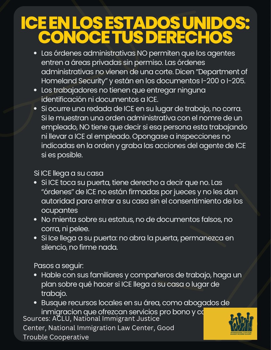 For those in the US, or who know people in the US, make sure you and your community are informed of your rights. These posters, in Spanish and English, are available on our website: