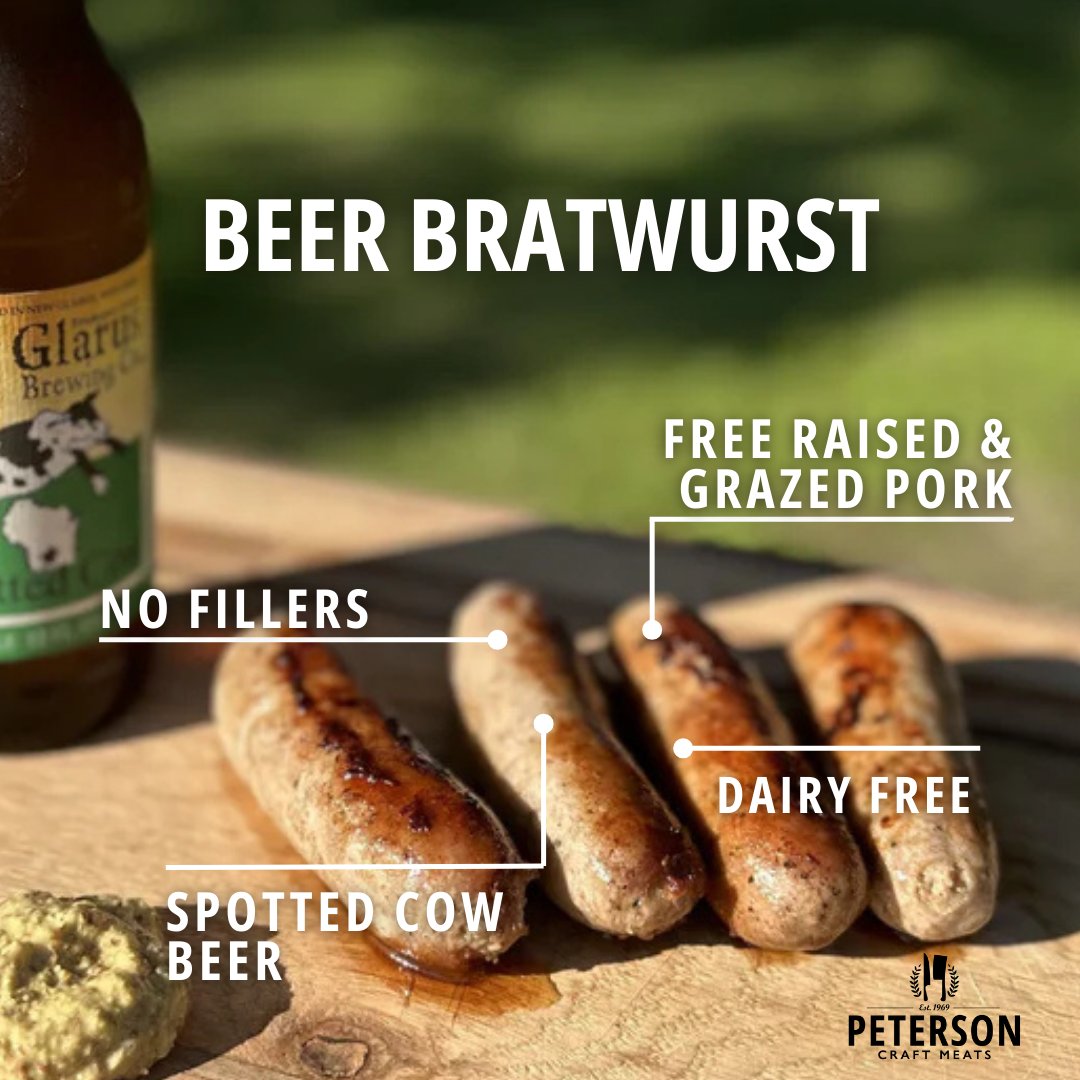 dryagedmeats's tweet photo. Our classic all-pork bratwurst, infused with Wisconsin’s own Spotted Cow beer. Made with clean, kitchen-cupboard seasonings, these raw brats are packed with flavor—perfect for grilling!

Wisconsin taste, delivered. 🙌 https://t.co/LcwYpYcYn9 https://t.co/i8SrNCUHzZ
