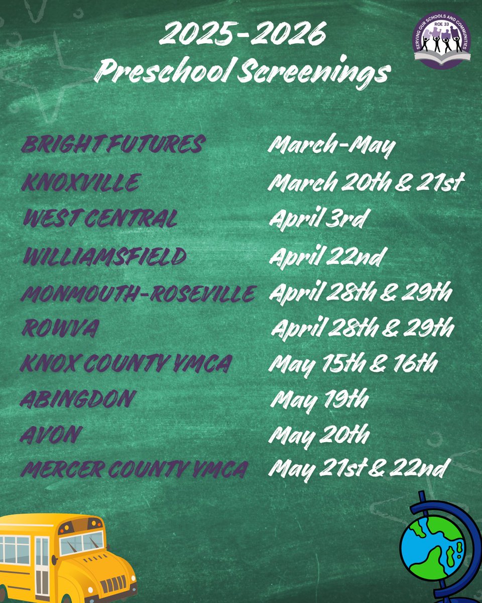 Preschool screening dates for 2025-2026 are here! 

Feel free to contact us with any questions!