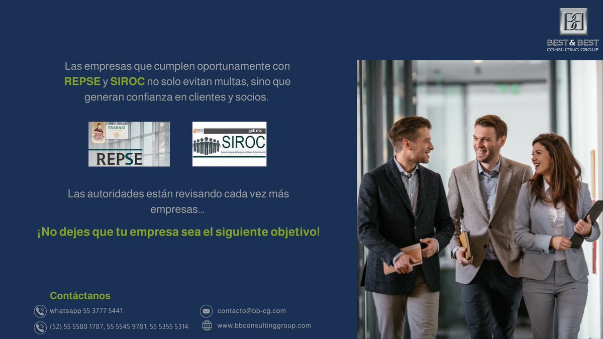SoftwareVALA's tweet photo. ¿Y tú cumples oportunamente con REPSE y SIROC?
Conócenos y contáctanos
[https://t.co/KEOFaDPfDY](https://t.co/KEOFaDPfDY)
Escríbenos por whatsapp 55 3777 5441
Envíanos un correo: contacto@bb-cg.com
¡Llevamos tu protección al siguiente nivel!
#REPSE #SIROC #Cumplimiento https://t.co/AW3J2zn8sY