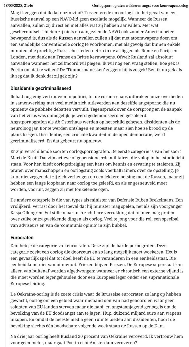 spot on collumn van <a href="/leondewinter/">Leon de Winter</a> over

#OorlogsPornografie

drie soorten:

1- Feminieme D66 adepten, onkrachtdadige mannetjes, à la #Jetten en #Paternotte 

2- Gepensioneerde Generaals achter Haagse Bureaus

3- Ergste tuig: Opportunistische, Neo-Feodale #EU Apparatchiks