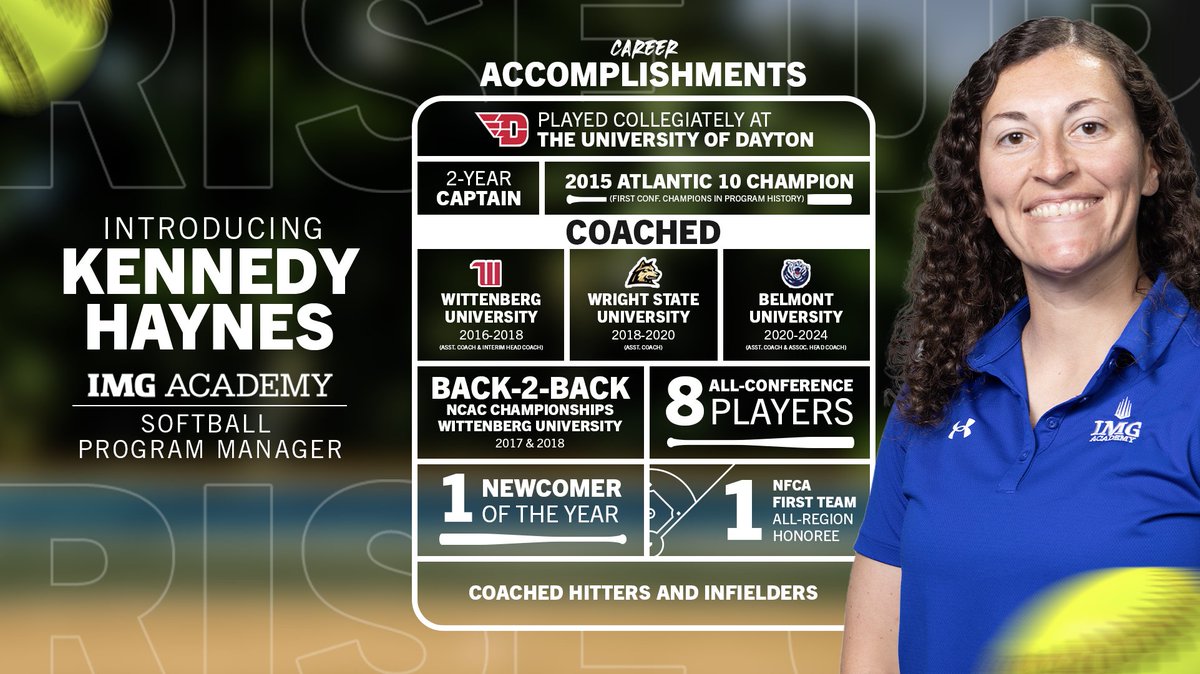 Meet Kennedy Haynes, our IMG Academy Softball Program Manager! 💥

With coaching experience, plus a track record of back-to-back championships, and all-conference athletes, she’s bringing leadership, knowledge, and championship energy to IMG Academy Softball! 🥎🔥