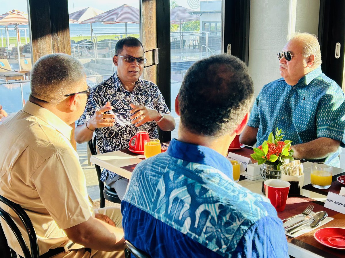 bimanprasad's tweet photo. Pleased to meet Pacific Island leaders over breakfast this morning on the occasion of the Post-COP29 Debrief of the Political Climate Champions. Strengthening regional collaboration on climate issues affecting our island nations. #ClimateAction #PacificUnity @ForumSEC #Fijinews https://t.co/7OOvFKdOys