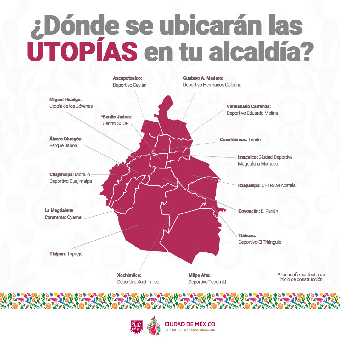 📢 Las #UTOPÍAS estarán ubicadas por toda la #CapitalDeLaTransformación, 🏙️ contando con al menos una por alcaldía durante este 2025. ✨

¡Conoce dónde estará la más cercana! 📍🔍