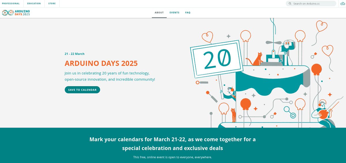 x14c3's tweet image. V pátek 21. a v sobotu 22. března proběhnou Arduino Days 2025 days.arduino.cc, tj. každoroční „narozeninová oslava“ platformy Arduino @arduino. Na programu je řada zajímavých přednášek. Sledovat je bude možné na YouTube.
#ArduinoDays2025