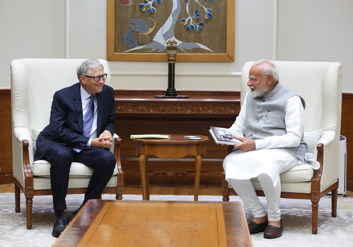 BillGates's tweet image. I had a great discussion with @narendramodi about India’s development, the path to Viksit Bharat @ 2047, and exciting advancements in health, agriculture, AI, and other sectors that are creating impact today. It's impressive to see how innovation in India is driving progress…